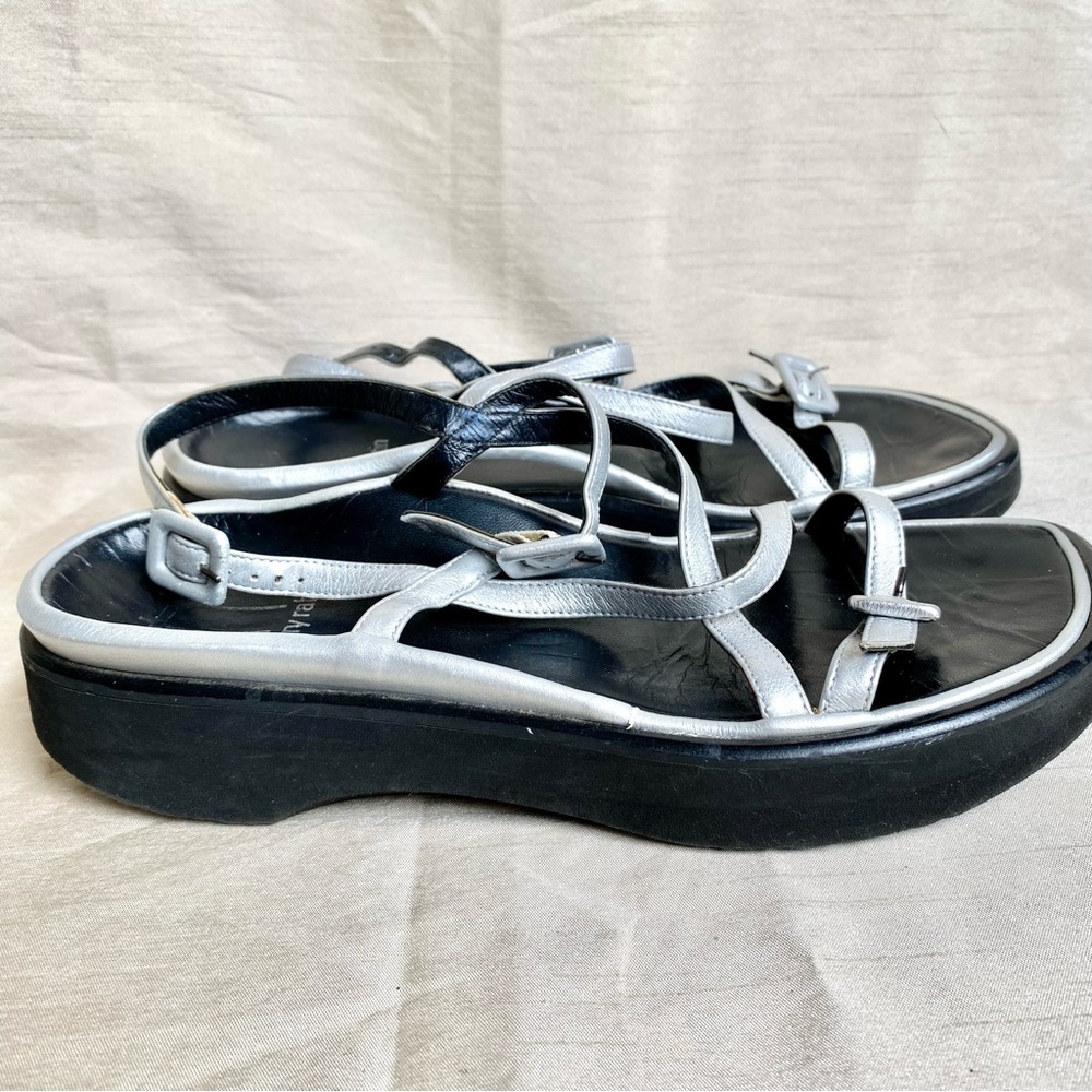 Thierry Rabotin Black and Silver Sandals with Platform Sole